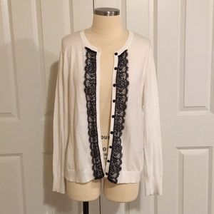 August Silk White/Black with Lace trim Cardigan